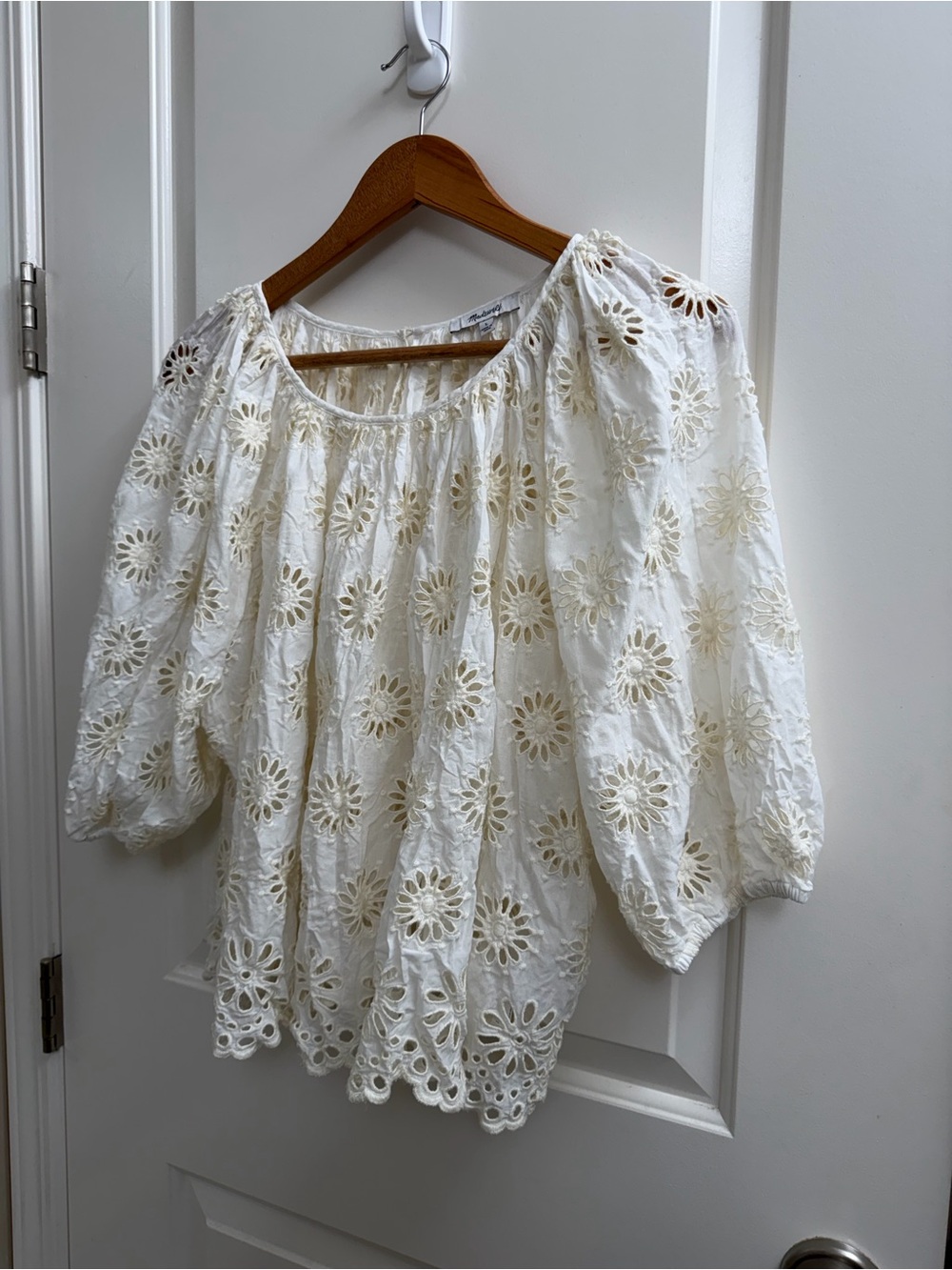 Madewell Large Women's Cream Eyelet Peasant Blouse - Picture 4 of 5
